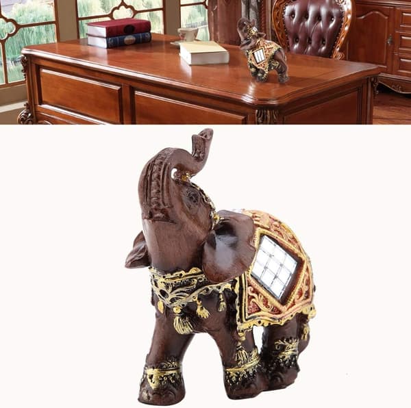 Elefant Statue Skulptur Lykke Rigdom Feng Shui Trækorn 3D Fi