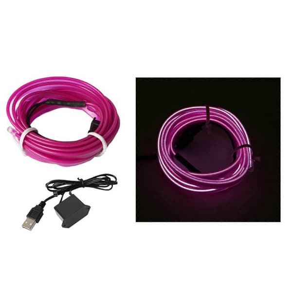 Bil Neon Trådlys USB-drevet Stemningsdekoration Bil Interiør LED Strip Lys 5V 9.8ft Lilla