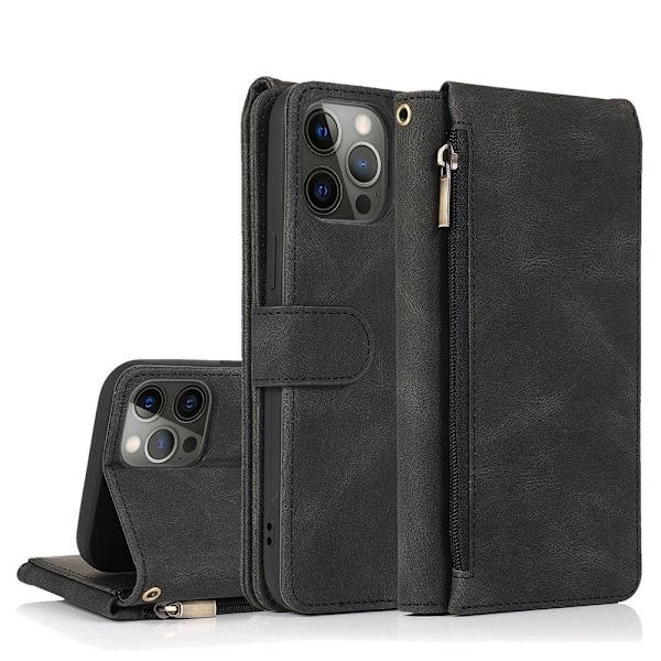 iPhone 12 Pro Max - Elegant Robust Plånboksfodral Svart