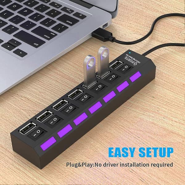 USB Hub 7 Port Multifunksjonell Universell Driverfri Høy Effektivitet Høyhastighetsoverføring med Bryter Multi USB 2.0