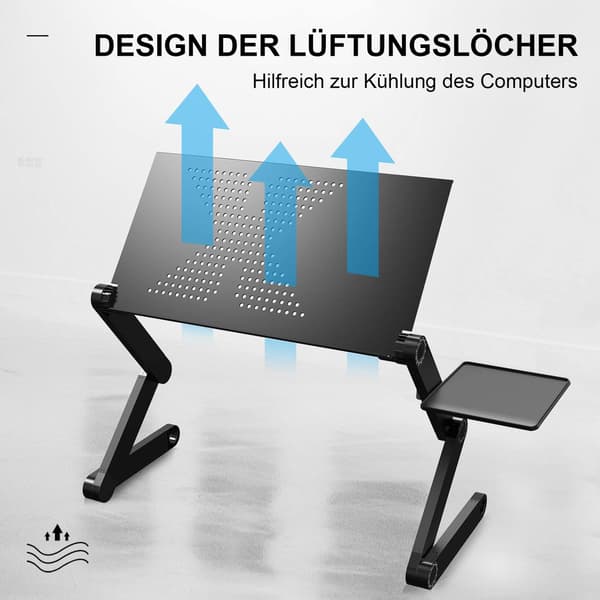 Bærbart Laptopbord, Aluminiumlegeringsstativ med Multifunktionelt Design til 10 tommer til 15,9 tommer Gadgets, Sort, Højdejusterbart med Ventilation og
