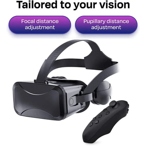 VR-headset Virtuelle reality-briller 3D med fjernbetjening Oplev spil til Android/iOS 4,7-6,7 tommer, (Sort)