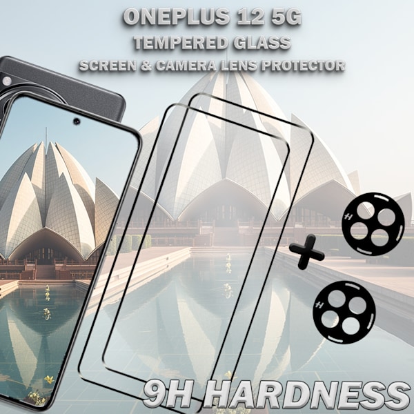 2-Pack ONEPLUS 12 5G Skärmskydd & 2-Pack linsskydd - Härdat Glas 9H - Super kvalitet 3D