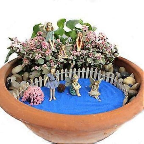 6 stk. Mini Fe-figurer Søde Klare Mønstre Harpiks Miniature Fe-skulptur til Fe-havetilbehør