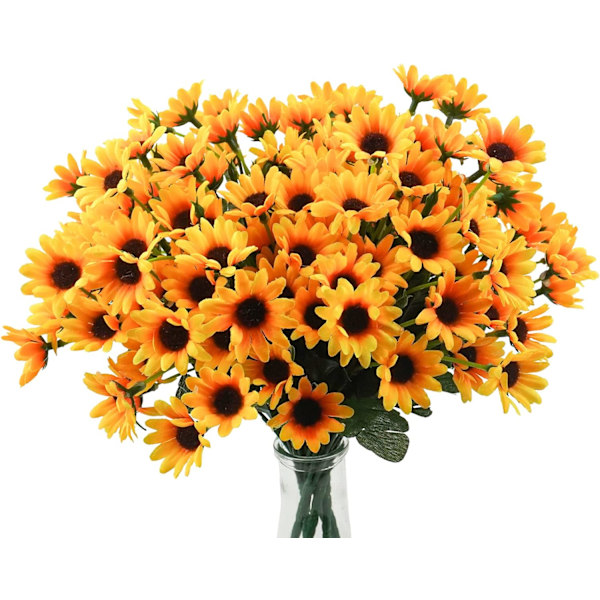 6 Buketter Solrosor Konstgjorda Blommor Daisy Falska Blommor Utomhus UV-Resistenta Ingen Bleka Höstblommor Buskar Inomhus Utomhus Hem Bröllop