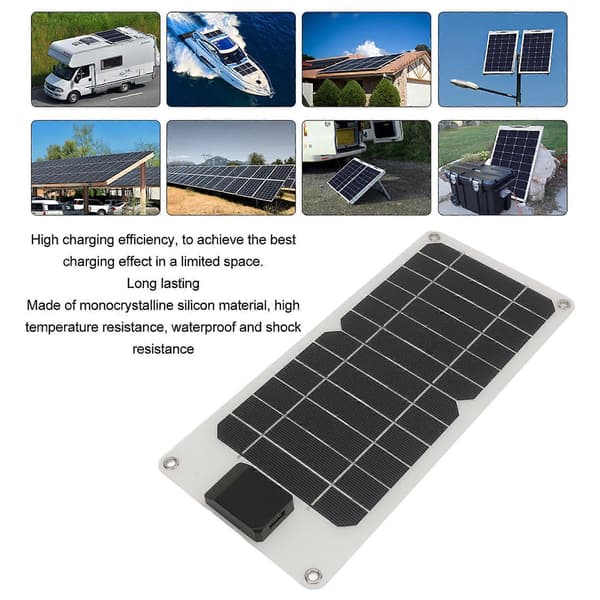 Solpanelssats 8W 5V USB-utgång Vattentät Stöttålig Monokristallin Solpanel för Bil Båt Släpvagn Husbil