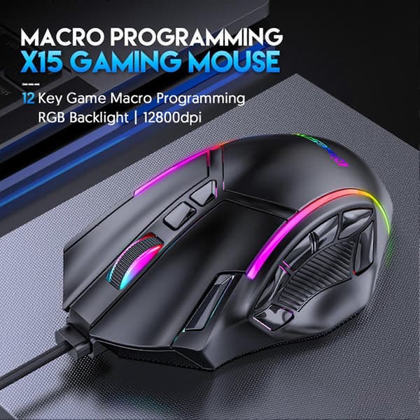 Gamingmus 12800DPI 12 Programmerbare Taster 13 Lysmoduser RGB-Lys Seks-nivå DPI Spill Ergonomisk Makroprogrammering Mekanisk Mus