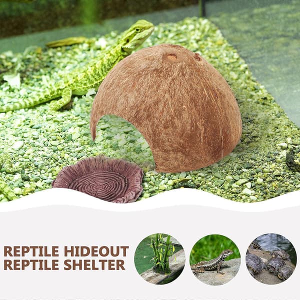 Kokosnøttskall Gjemmested Reptil Akvarium Gjemmested Dekorativt Reptil Gjemmested Reptilskjul