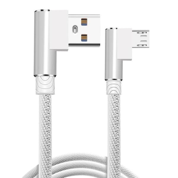 Vinklad 90 graders laddningskabel USB A till USB C / iPhone Lightning svart 1 meter (Micro-USB) hvit 1 meter