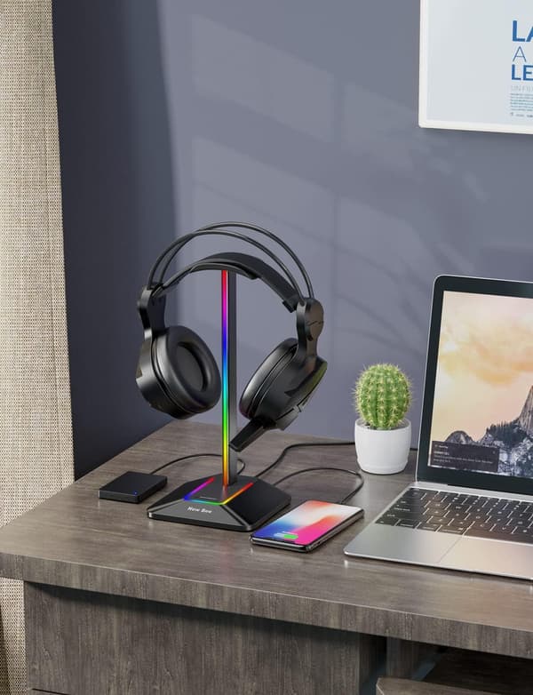 Hovedtelefonstativ RGB Headsetholder med 2 USB