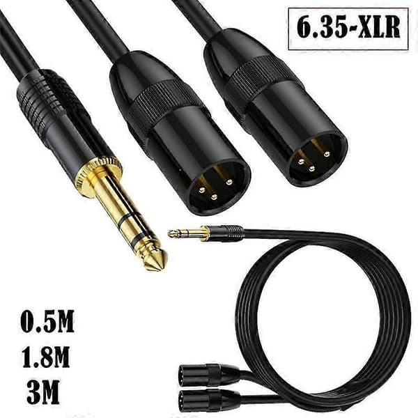 6,35 mm TRS hannplugg til 2 doble XLR hannmikrofon stereo ubalansert lydkonverter adapter Y-splitter kabelledning-C
