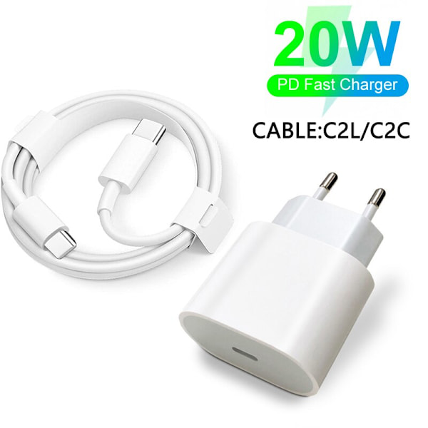 20W Snabb väggladdare med usb-c kabel