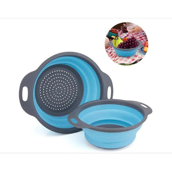 Vikbart Durkslag Set, Hopfällbart Sil Med Ergonomisk Design, 2 ST Platsbesparande Köksdurkslag, Perfekt För Vardagsmatlagning Och Camping,