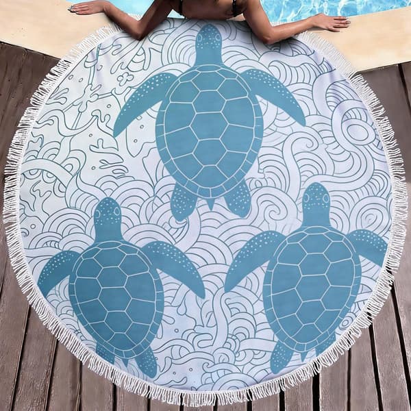 100cm x 100cm Merenelävät Mikrokuitu Pyöreä Hapsullinen Rantapyyhe E