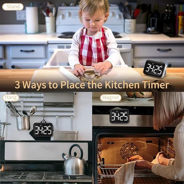 Digital køkkentimer 4 tommer stort LED-display magnetisk timer med