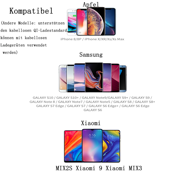 Trådlös laddare för iPhone 13 12 11 X XS Max XR 8 Plus Samsung Galaxy S22 S21, Qi-certifierad snabbladdningsstation Universell kompatibilitet Ergonomisk