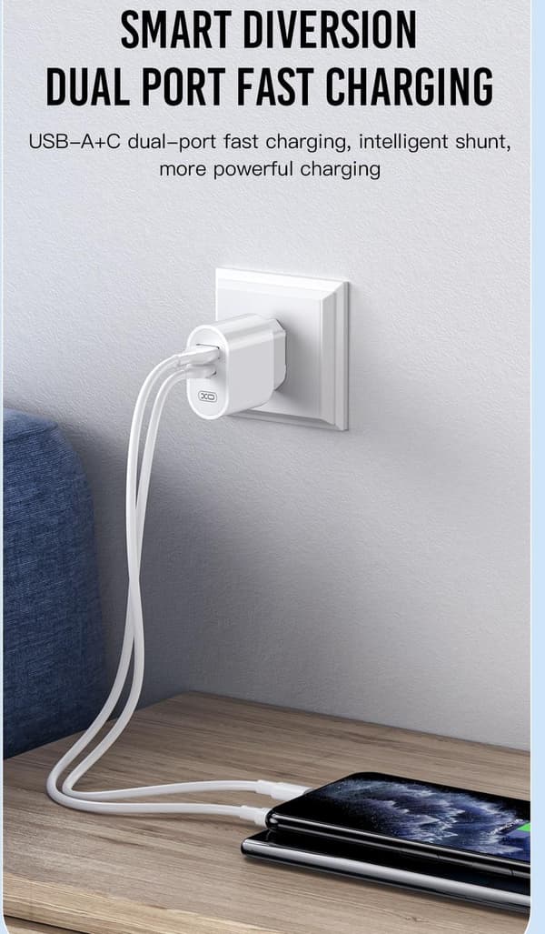 Dobbel port USB-C, hurtiglader