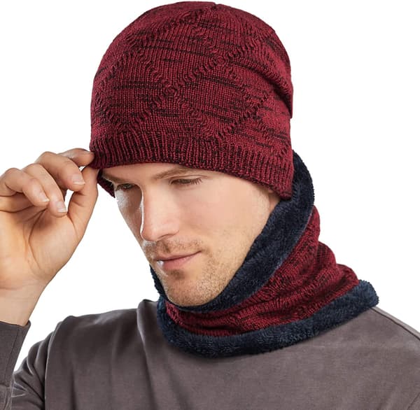 Laden Bekväm Stickad Vintermössa och Halsduk Set, Mössmodell, Varm med Tjockt Fleecefoder för Män och Kvinnor