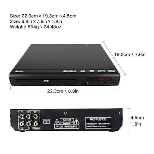 DVD-soitin televisioon, aluevapaa DVD-CD-soitin AV-lähdöllä, NTSC, USB-sisääntulo ja kaukosäädin