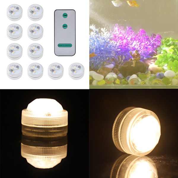 Flerfärgade LED-lampor med fjärrkontroll, Mini dränkbara, Batteridrivna, Vattentäta flamlösa LED-värmeljus för inomhus-/utomhusfester