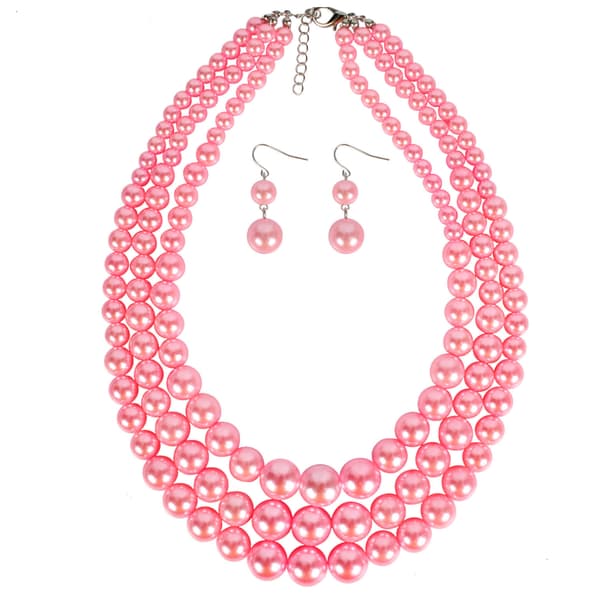 Statement halskædesæt med imiterede perler, stor chunky perlehalskæde elegant og sofistikeret simuleret perle statement halskæde perlebesat kunstnerisk retro Pink