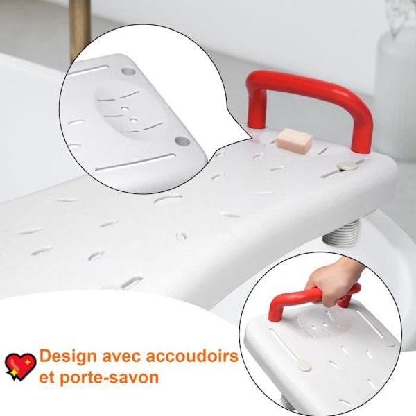 LZQ Badkarsbräda med rött handtag Justerbar Badkarssits - 70cm
