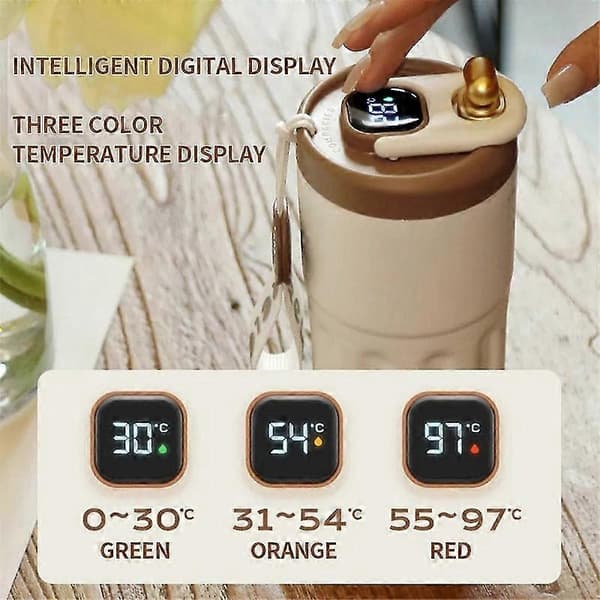 420ML Digital Smart Kaffe Isolationskop Rustfrit Stål Led Temperaturvisning Flaske Bil Køretøjskrus