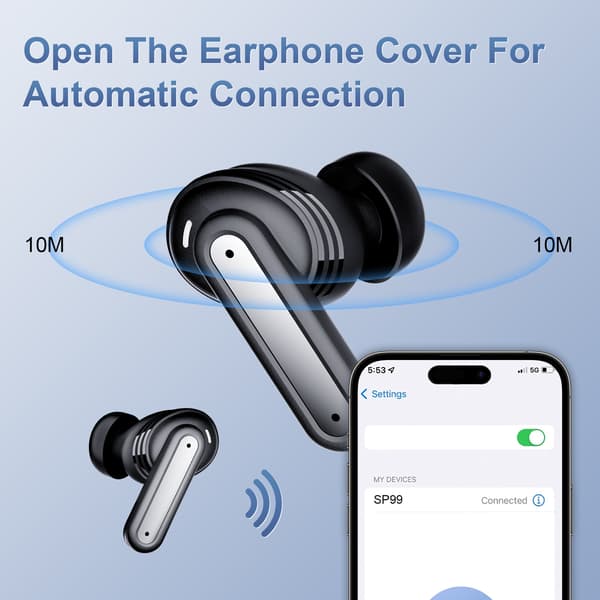 SP99 Trådløse Bluetooth-øretelefoner: Bluetooth 5.4, Touch-kontrol, Digitalt Display, Lang Batterilevetid, In-Ear Design