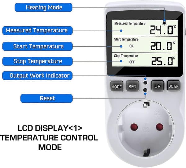 Termostat Sokkel med Sensor, Digital Timer Sokkel, Programmerbar Digital Timer, Varmetermostat Sokkel, Akvarium