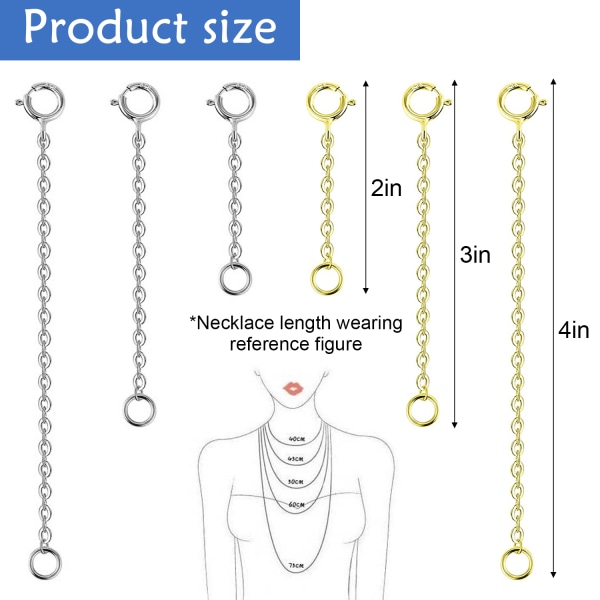 6 st Halsbandsförlängningskedja, kedja av rostfritt stål