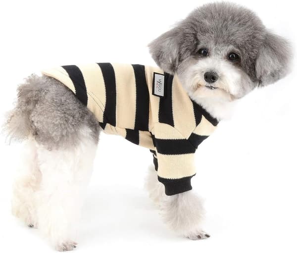 Sweater til små hunde Varm stribet blød bomuld Vinter Sort M