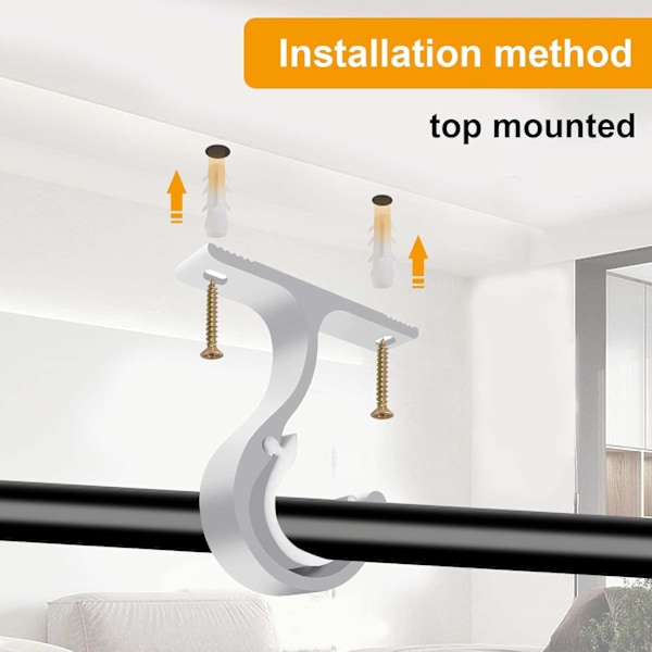 Sett med 2 gardinstangholdere (hvit), ø 25-28 mm solid aluminium