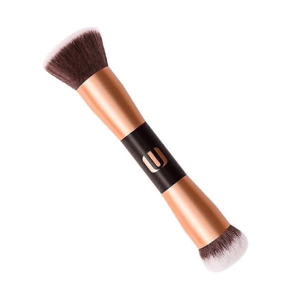 1 stk. Dobbeltendet bærbar makeupbørste til kvinder Løs pudder blush børste Rosaguld