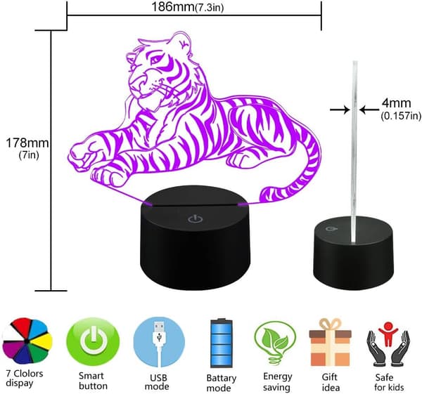3D Lampe Tiger Natlys Indretning 16 Farver Skiftende LED Lys til
