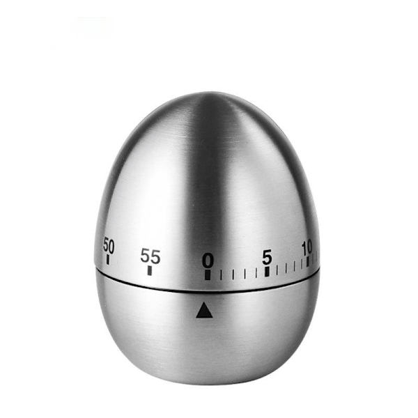 Eggformet kjøkkentimer i rustfritt stål: Batterifri nedtellingstimer