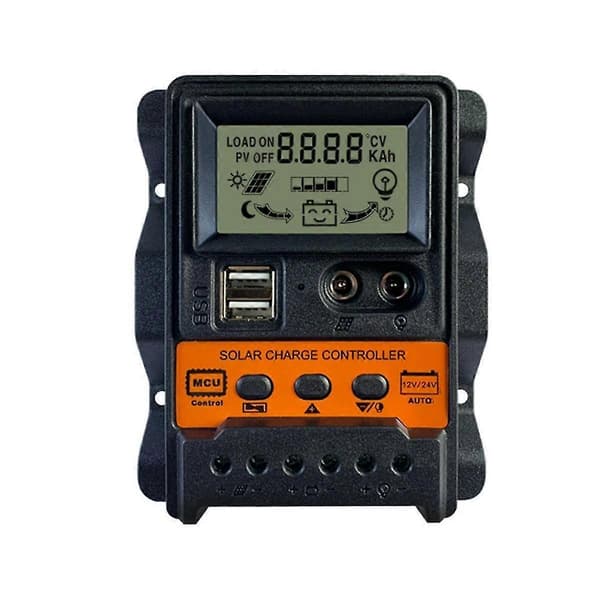 30a Solar Lader 12v24v Solcellepanel Regulator Auto 2 Usb LCD-Skjerm
