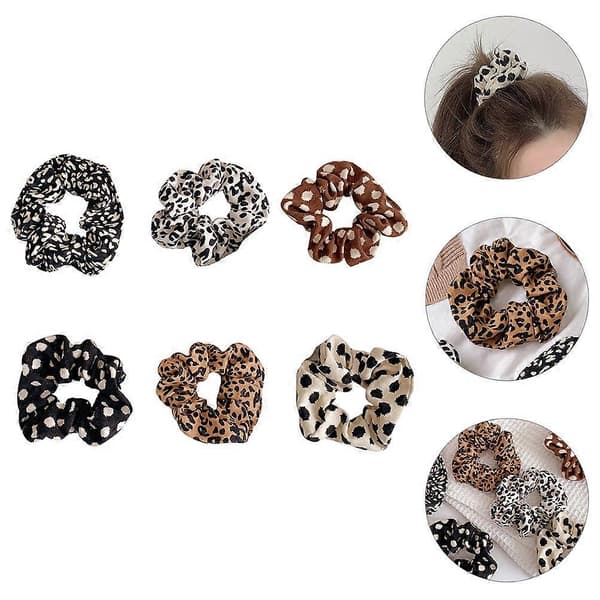6 stk Leopard Prikk Hårstrikker Elastiske Hårbånd Hårstrikker Tau