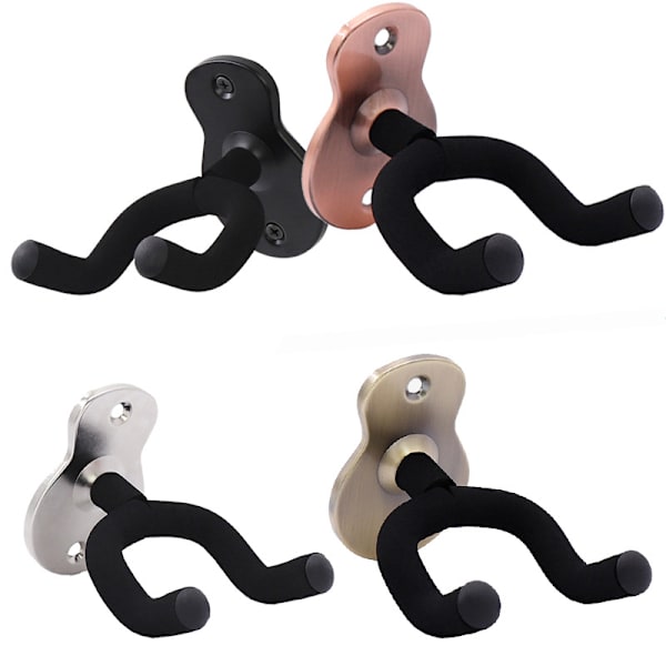 Gitarrväggfäste [2-pack] Halksäker Metallgitarrkrok för Akustisk Elektronisk Klassisk Bas eller Ukulele Gitarr i Vardagsrum/Studio/Showroom - Svart