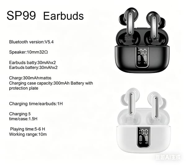 SP99 Trådløse Bluetooth-ørepropper: Bluetooth 5.4, Berøringskontroller, Digitalt Display, Lang Batterilevetid, In-Ear Design
