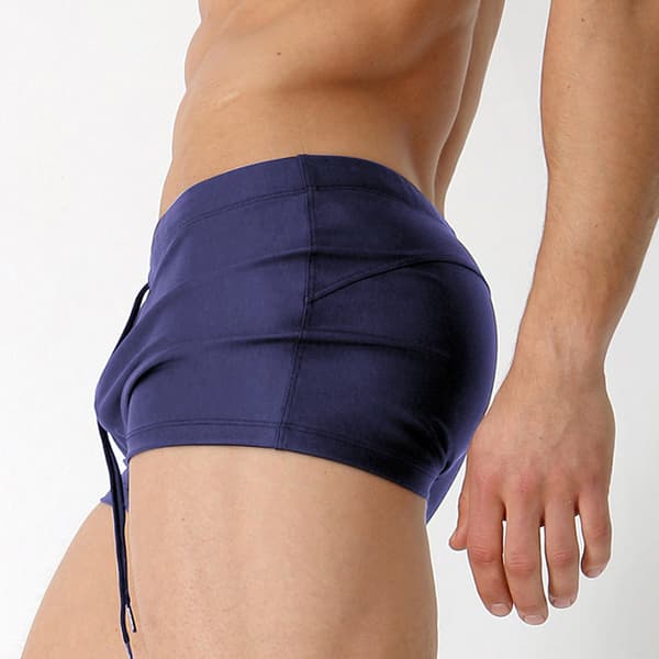 Badbyxor för män, fyrkantig bendesign stretchtyg snabbtorkande badkläder med justerbart midjeband, andningsbart meshfoder klorresistent strand Dark Blue