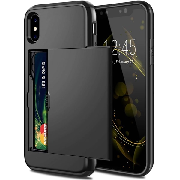 iPhone X/XS - Skal med kortfack Solid® Extra förstärkt Svart Black iPhone X/XS