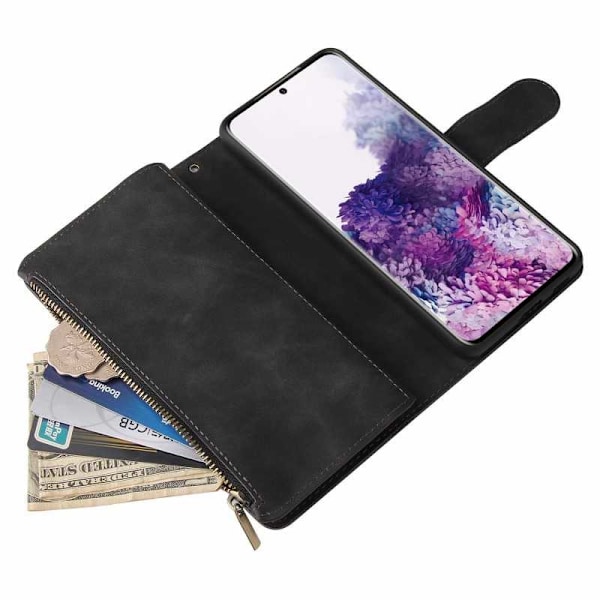 Samsung S21 Multifunktionellt Plånboksfodral Zipper 8-Fack Svart