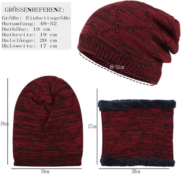 Laden Bekväm Stickad Vintermössa och Halsduk Set, Mössmodell, Varm med Tjockt Fleecefoder för Män och Kvinnor