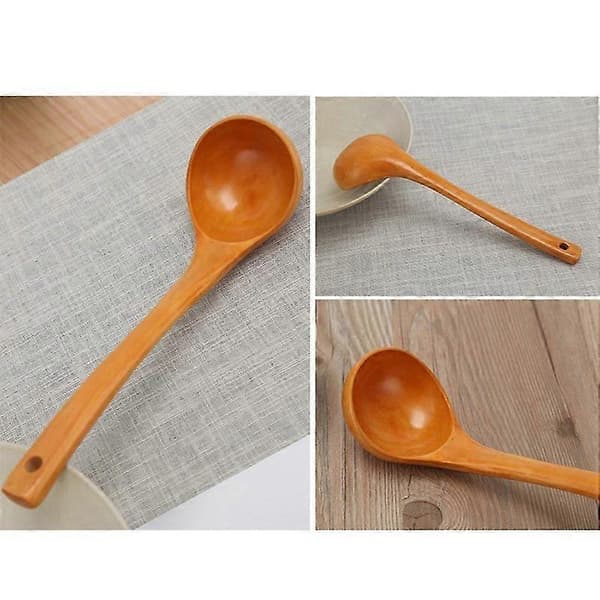 4 stk. kjøkkenredskaper i tre, uten maling, non-stick gryte, solid trespade sett, ren teak, solid tre, lang