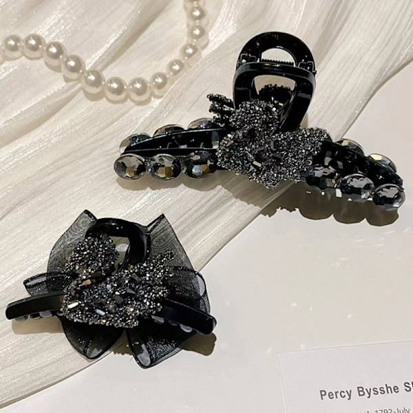 2 Stykker Fuld Diamant Sort Svane Grab Klip, Kvinders Baghoved