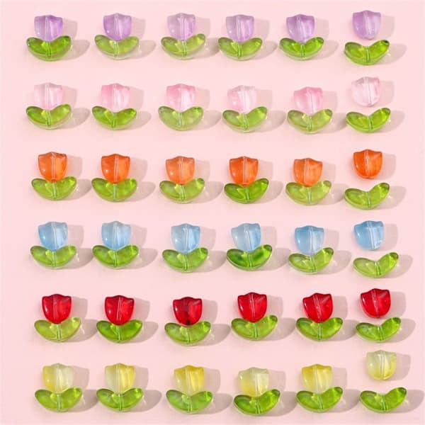 Tulipanblomstperler, glasperler, løse perler, håndlavede