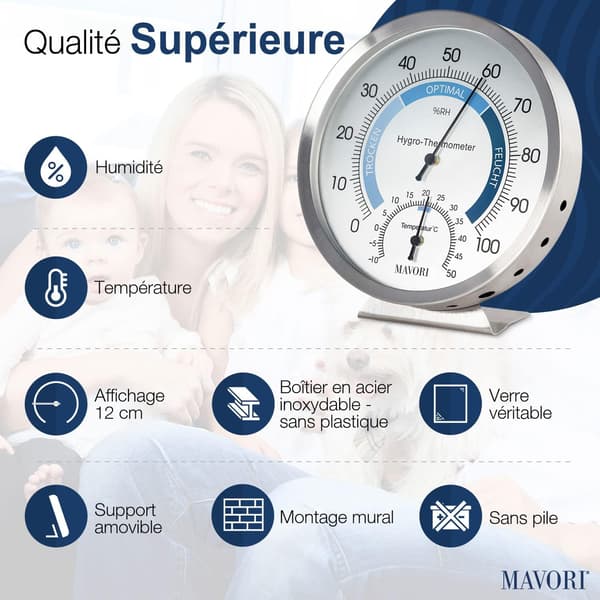 Indendørs analog hygrometertermometer - Hygrometer i rustfrit stål