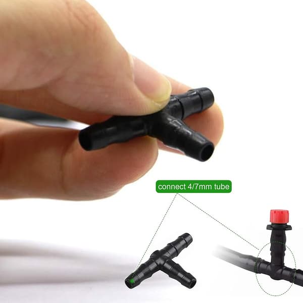 Vandingssystem T-stik, 100 stk. modhageforbindere til 4/7 mm slanger, hurtig og sikker forbindelse, holdbare materialer, nem installation,