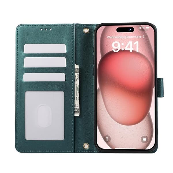 (iPhone 13:lle) Känsä Lompakko Flip Case korttitaskuilla ja valokuvalla Punainen lys blå