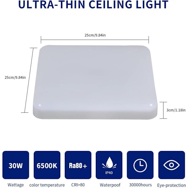 Ultratunn LED-taklampa med integrerat bottenskydd och mask, 30W modern design sidobelyst ljuspanel högkvalitativ diffus,